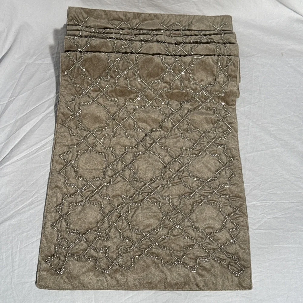 Tahari Elegant Beaded Snowflake Beige Table Runner Approx 58.25